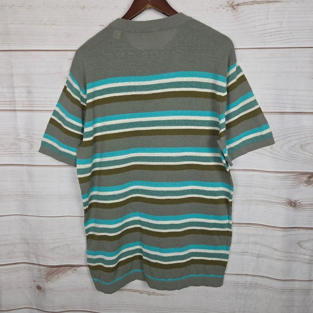 Scotch & Soda Knit Sweater Mens Medium Grey Striped Short Sleeve Linen Blend